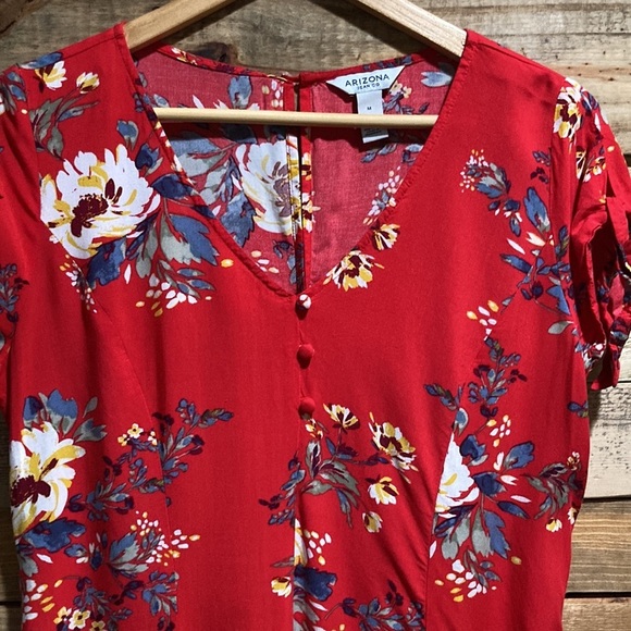 Arizona Jean Co. Sz M Red Dress with Flowers - Picture 3 of 8